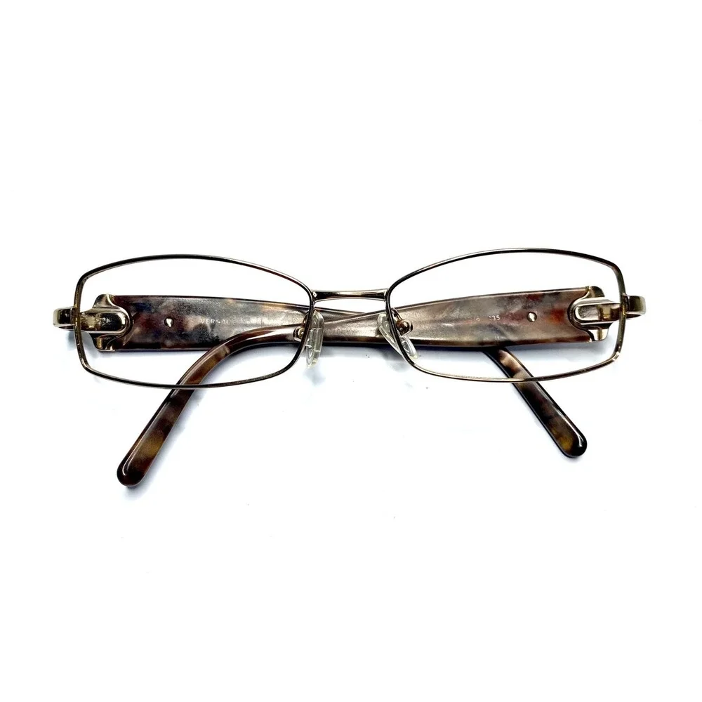 Versace Gold Brown Rectangular Medusa Eyeglasses Italy MOD 1139 2053 52 16 135